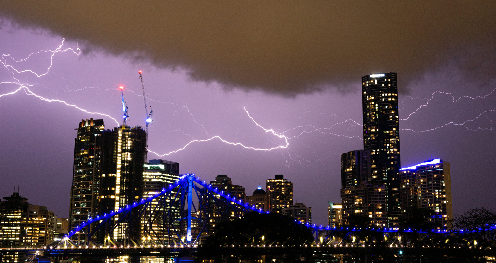 Brisbane city during a storm at night